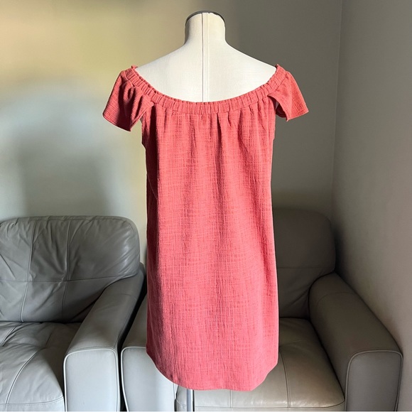 Madewell Eloise Off the Shoulder Mini Dress Flutter Sleeve Rust Textured Sz M - Picture 15 of 16